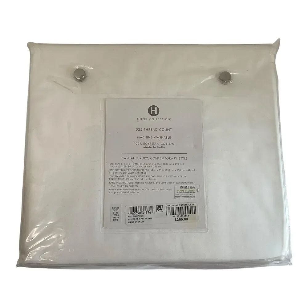 Hotel Collection 525 Thread Count Egyptian Cotton 4 Pc Sheet Set White Full